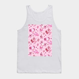 Kawaii Axolotl Pink Pattern Strawberry Aesthetic Tank Top